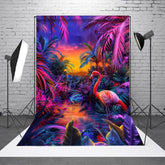 Aperturee - Aperturee Neon Hawaii Sunset Flamingo Summer Vibe Backdrop