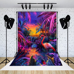 Aperturee - Aperturee Neon Hawaii Sunset Flamingo Summer Vibe Backdrop