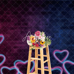 Aperturee - Aperturee Neon Heart Dark Brick Wall Valentine Day Backdrop