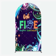 Aperturee - Aperturee Neon High Five Birthday Arch Backdrop Glow Party 5th Birthday Photography Background