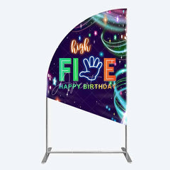 Aperturee - Aperturee Neon High Five Birthday Half Moon Arch Backdrop Glow Party 5th Birthday Photography Background