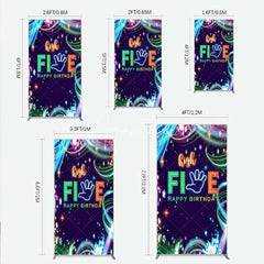 Aperturee - Aperturee Neon High Five Birthday Rectangle Backdrop Glow Party 5th Birthday Photography Background