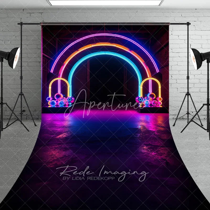 Aperturee - Aperturee Neon Rainbow Arch Sweep Backdrop Disco Ball Light Tunnel Background 80s Retro Glow Party Decoration Photo Booth