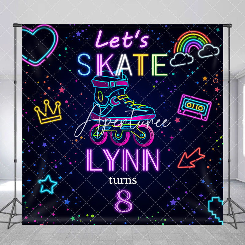 Aperturee - Aperturee Neon Skate Sport Custom Name 8th Birthday Backdrop