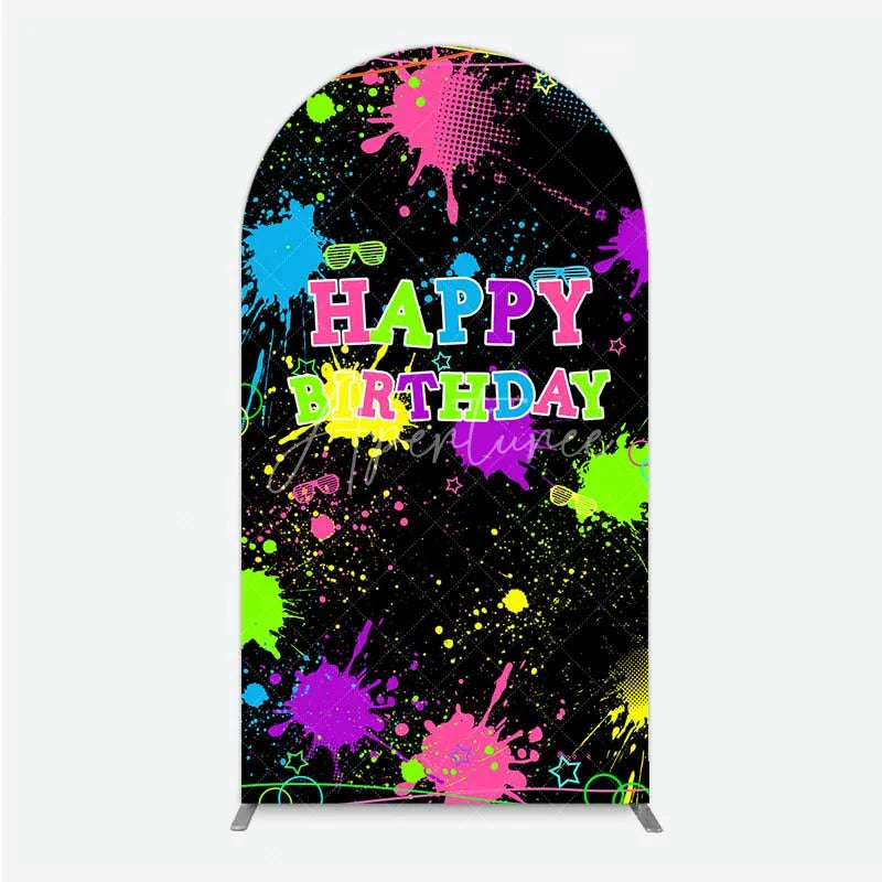 Aperturee - Aperturee Neon Splatter Pajama Party Arch Backdrop Glow Paint Sleepover Photography Background