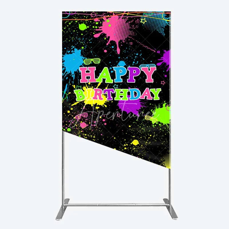 Aperturee - Aperturee Neon Splatter Pajama Party Rectangle Backdrop Glow Paint Sleepover Photography Background