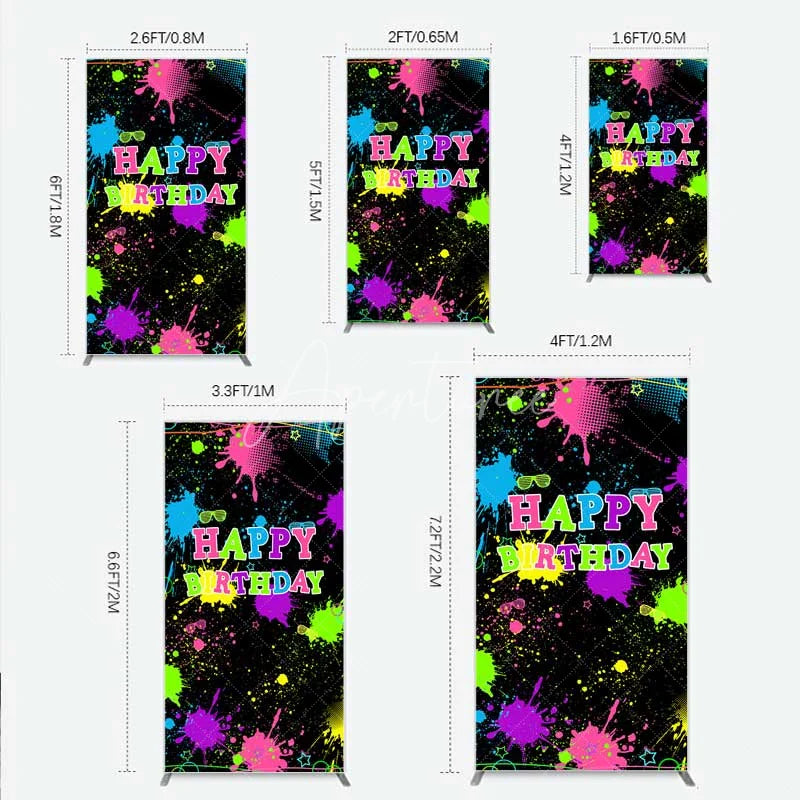 Aperturee - Aperturee Neon Splatter Pajama Party Rectangle Backdrop Glow Paint Sleepover Photography Background