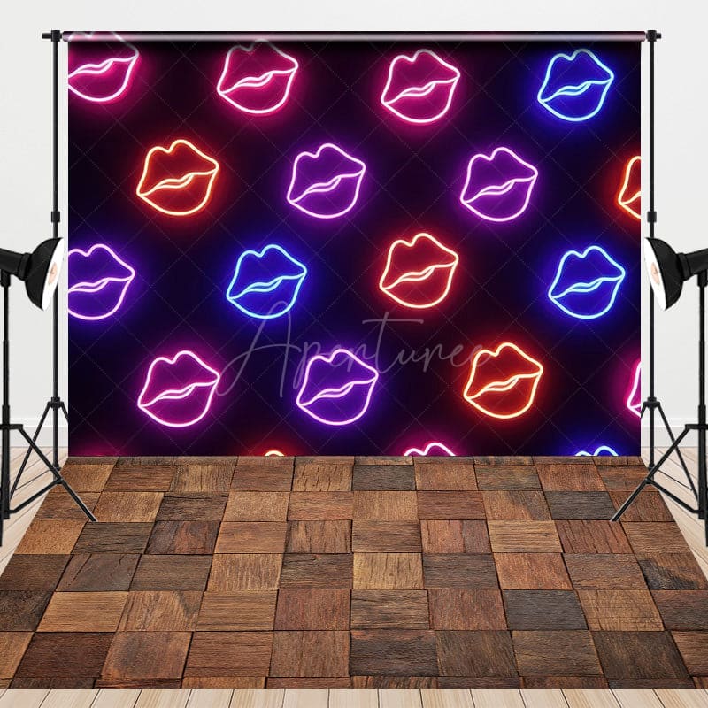 Aperturee - Aperturee Neon Stage Wooden Floor Photography Combo Set Backdrop