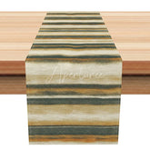 Aperturee - Aperturee Neutral Abstract Stripe Table Runner Beige Brown and Green Textured Print Modern Farmhouse Kitchen Decor