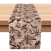 Aperturee - Aperturee Neutral Abstract Table Runner with Khaki Botanical Leaves for Modern Minimalist Kitchen and Dining