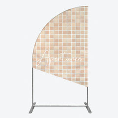 Aperturee - Aperturee Neutral Beige and Light Brown Mosaic Tile Pattern Half Moon Arch Backdrop Versatile Photo Background Decor