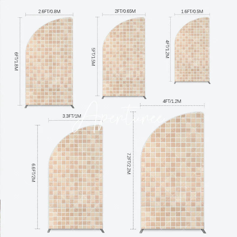 Aperturee - Aperturee Neutral Beige and Light Brown Mosaic Tile Pattern Half Moon Arch Backdrop Versatile Photo Background Decor