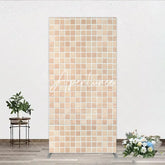 Aperturee - Aperturee Neutral Beige Tan Mosaic Tile Pattern Rectangle Arch Backdrop Elegant Textured Photo Background for Events