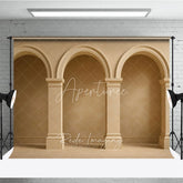 Aperturee - Aperturee Neutral Beige Textured Wall Photography Backdrop with Classical Arches and Columns Elegant Architectural Design