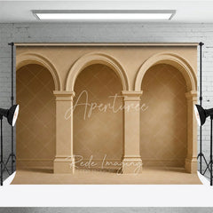 Aperturee - Aperturee Neutral Beige Textured Wall Photography Backdrop with Classical Arches and Columns Elegant Architectural Design