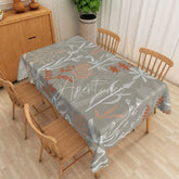 Aperturee - Aperturee Neutral Botanical Tablecloth with Grey White and Brown Leaf Pattern for Modern Farmhouse Kitchen Decor