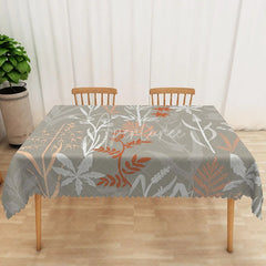 Aperturee - Aperturee Neutral Botanical Tablecloth with Grey White and Brown Leaf Pattern for Modern Farmhouse Kitchen Decor