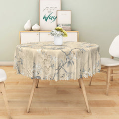 Aperturee - Aperturee Neutral Floral Round Tablecloth in Beige White and Gray for Modern Farmhouse and Elegant Decor
