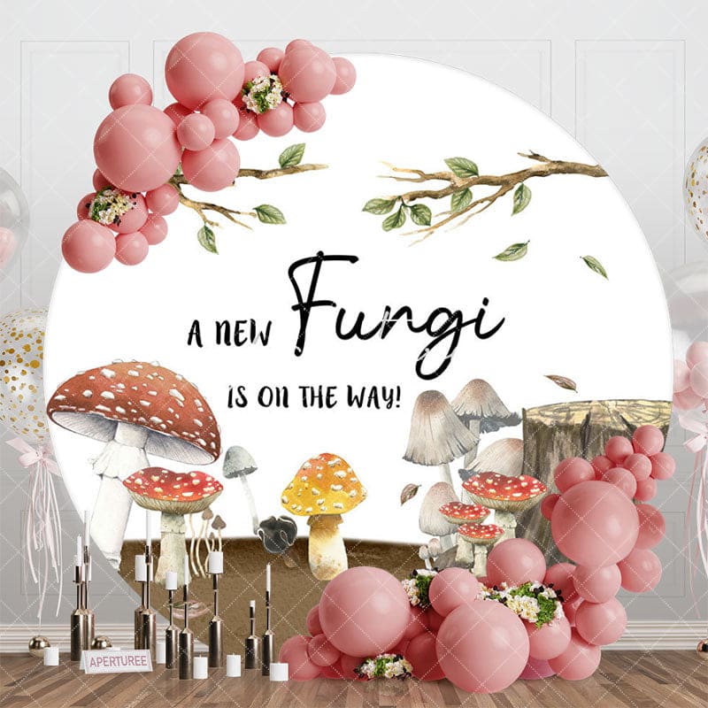 Aperturee - Aperturee New Fungi Is On The Way Round Baby Shower Backdrop