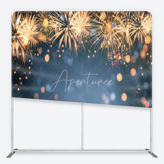 Aperturee - Aperturee New Year Celebration Tension Fabric Backdrop Golden Festive Sparks Blue Bokeh Holiday Party Photography Background