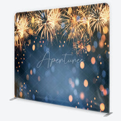 Aperturee - Aperturee New Year Celebration Tension Fabric Backdrop Golden Festive Sparks Blue Bokeh Holiday Party Photography Background