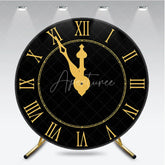 Aperturee - Aperturee New Year Eve Countdown Clock Round Backdrop Black Gold Midnight Party Decor