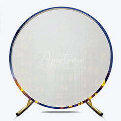 Aperturee - Aperturee Night City Skyline Round Backdrop with Starry Sky and Full Moon Glowing Windows Urban Scene Decor