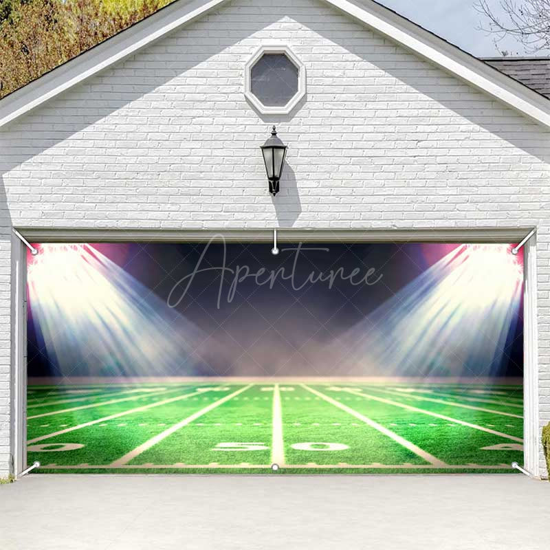 Aperturee - Aperturee Night Football Field Grass Light Garage Door Banner