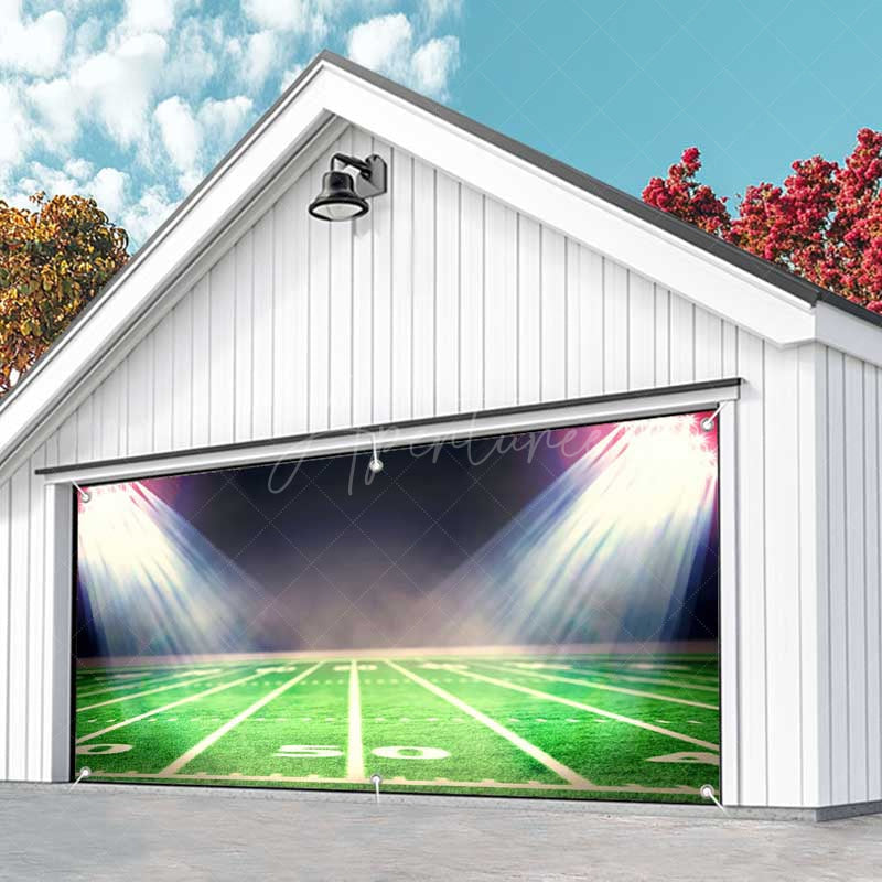 Aperturee - Aperturee Night Football Field Grass Light Garage Door Banner
