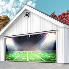 Aperturee - Aperturee Night Football Field Grass Light Garage Door Banner