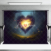 Aperturee - Aperturee Night Forest Lighted Heart Valentines Day Backdrop