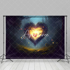 Aperturee - Aperturee Night Forest Lighted Heart Valentines Day Backdrop