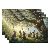 Aperturee - Aperturee Night Garden Bunny Set of 4 Placemats Rabbits with String Lights Enchanted Easter Holiday Table Mats