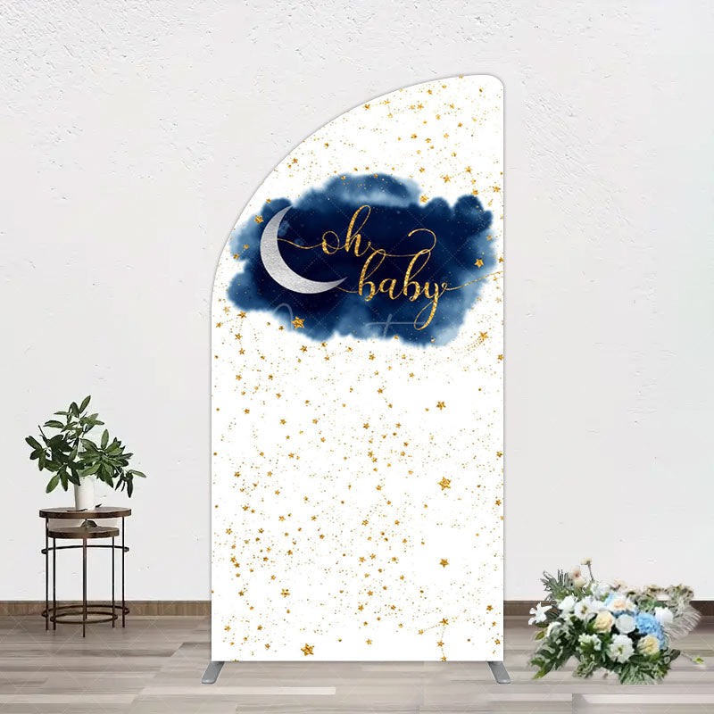 Aperturee - Aperturee Night Gold Stars Oh Baby Gender Reveal Half Moon Arch Backdrop