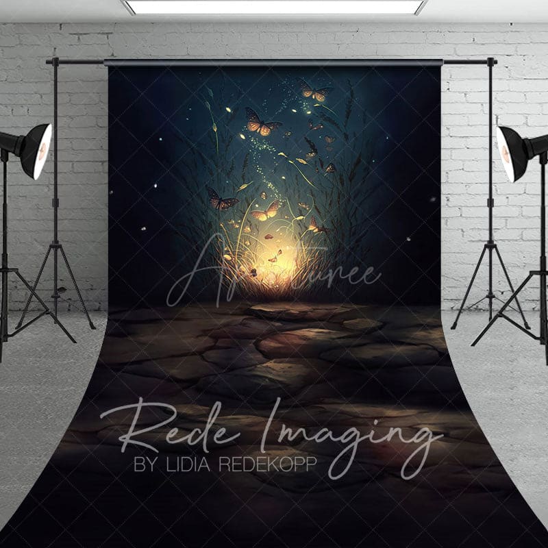 Aperturee - Aperturee Night Lighted Mystical Butterflies Sweep Backdrop