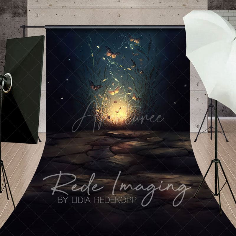 Aperturee - Aperturee Night Lighted Mystical Butterflies Sweep Backdrop
