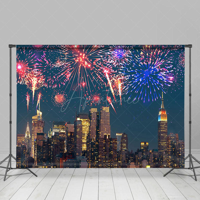 Aperturee - Aperturee Night Modern City Colorful Sparkle New Year Backdrop