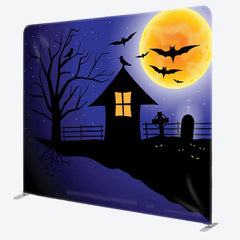 Aperturee - Aperturee Night Moon Cliff Bats Happy Halloween Party Backdrop