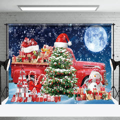 Aperturee - Aperturee Night Moon Red Gift Truck Tree Christmas Backdrop