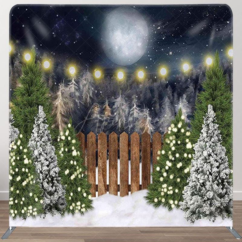 Aperturee - Aperturee Night Moon Snow Pin Forest Fabric Christmas Backdrop