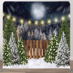 Aperturee - Aperturee Night Moon Snow Pin Forest Fabric Christmas Backdrop