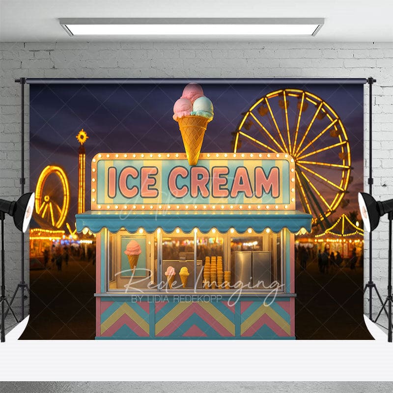 Aperturee - Aperturee Night Playground Ice Cream Shop Photography Backdrop