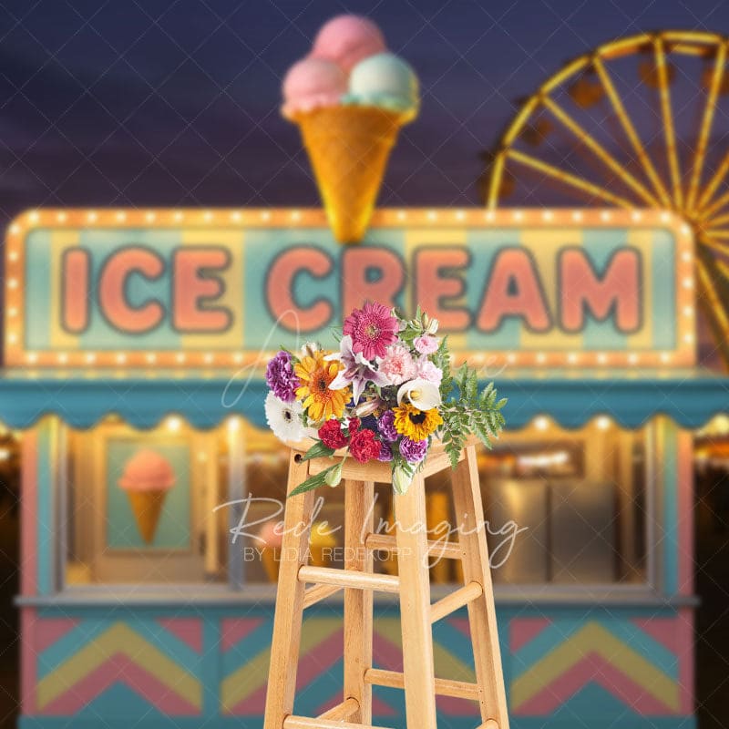 Aperturee - Aperturee Night Playground Ice Cream Shop Photography Backdrop