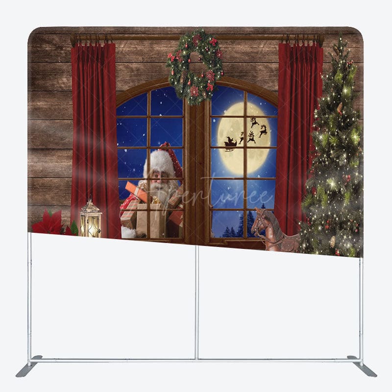 Aperturee - Aperturee Night Santa Wood Window Square Arch Fabric Backdrop