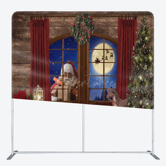 Aperturee - Aperturee Night Santa Wood Window Square Arch Fabric Backdrop