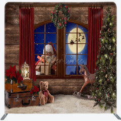 Aperturee - Aperturee Night Santa Wood Window Square Arch Fabric Backdrop