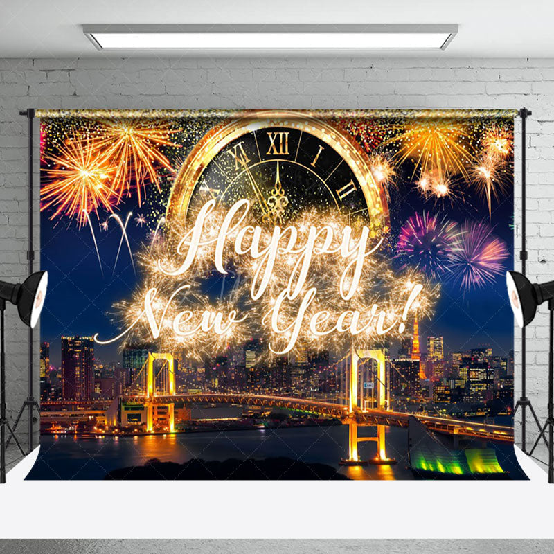 Aperturee - Aperturee Night Scene Glitter Gold Happy New Year Party Backdrop