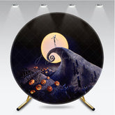 Aperturee - Aperturee Nightmare Before Christmas Inspired Round Backdrop Jack Skellington on Spiral Hill Halloween Movie Theme Decor