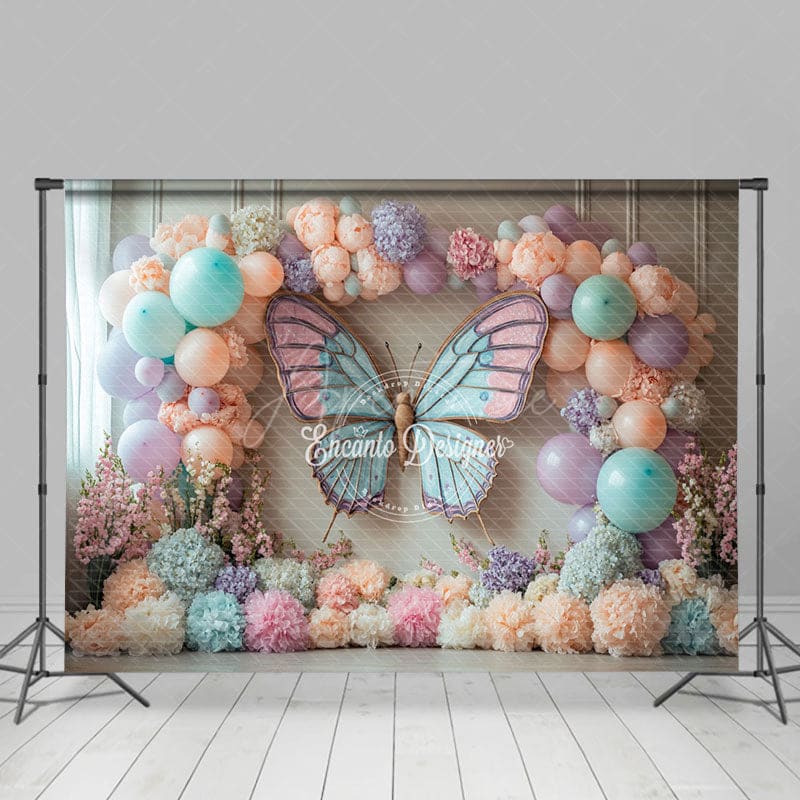 Aperturee - Aperturee Noble Fresh Butterfly Flowers Sweet Wedding Backdrop