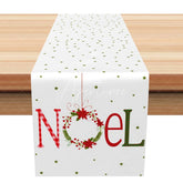 Aperturee - Aperturee Noel Christmas Table Runner with Wreath Red Plaid and Green Simple Holiday Farmhouse Decor